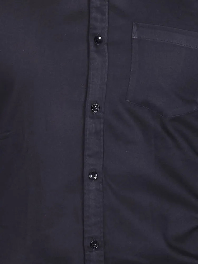 Black Formal Shirt - Black Solid Satin Formal Men Shirt