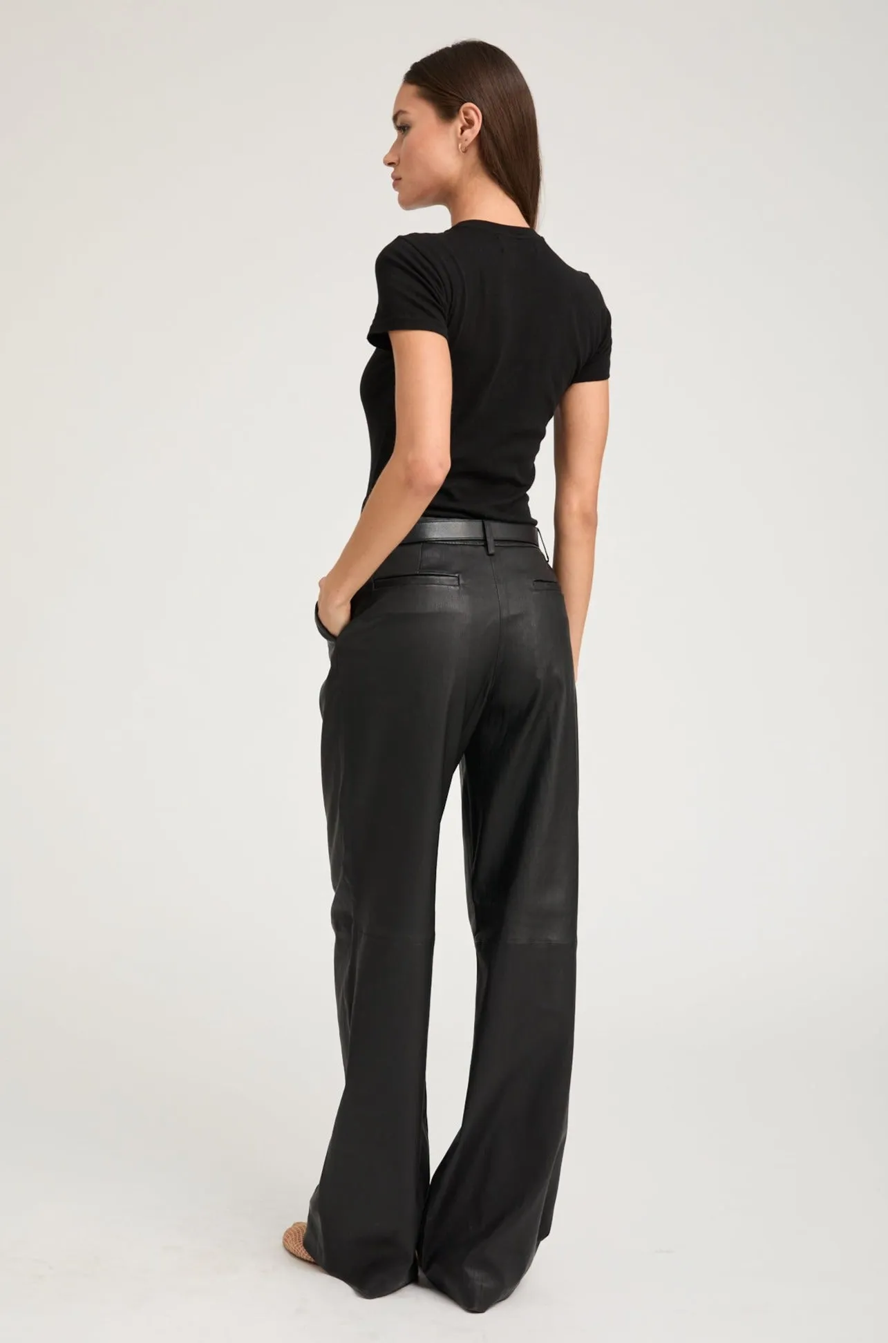 Black Leather Pleated Trousers