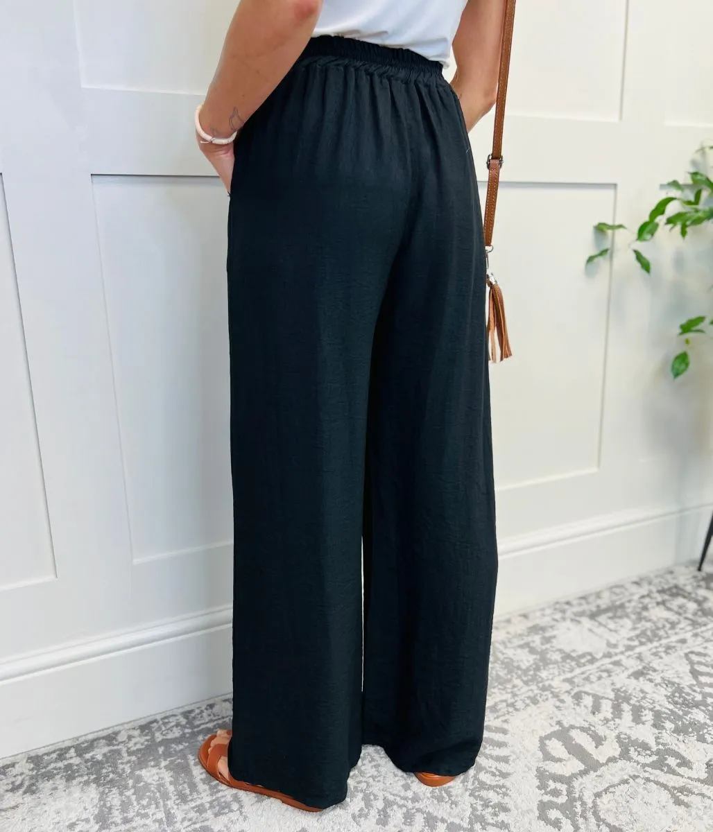 Black Linen Look Wide Trousers