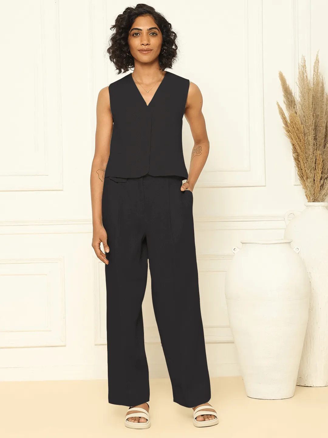 Black Linen Waistcoat & Trousers