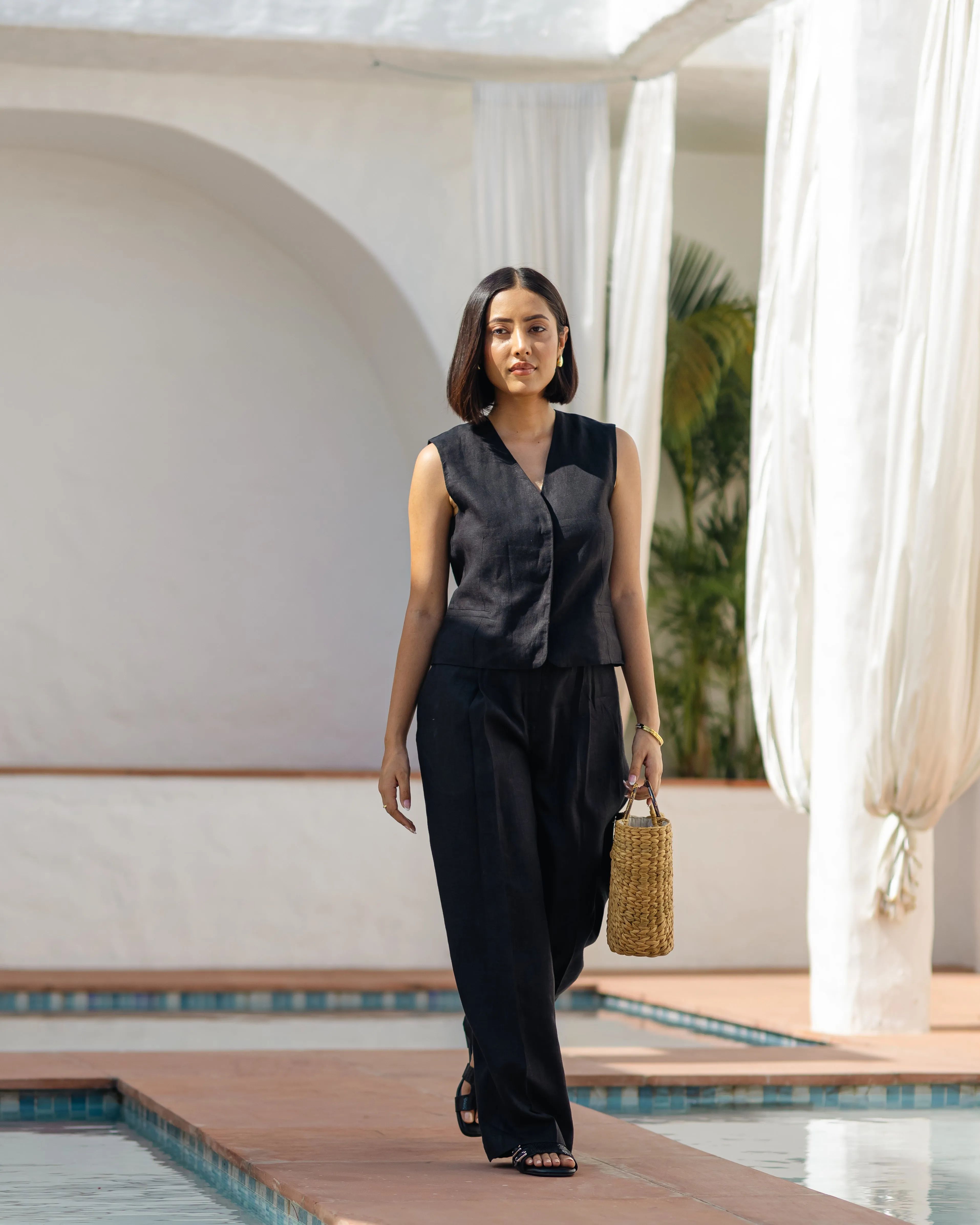 Black Linen Waistcoat & Trousers