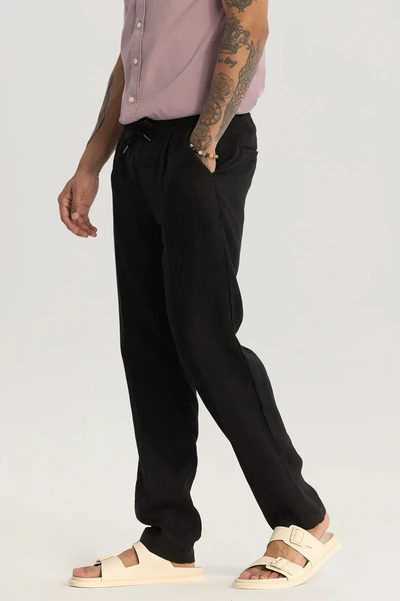 Black Relaxed Fit Linen Trousers