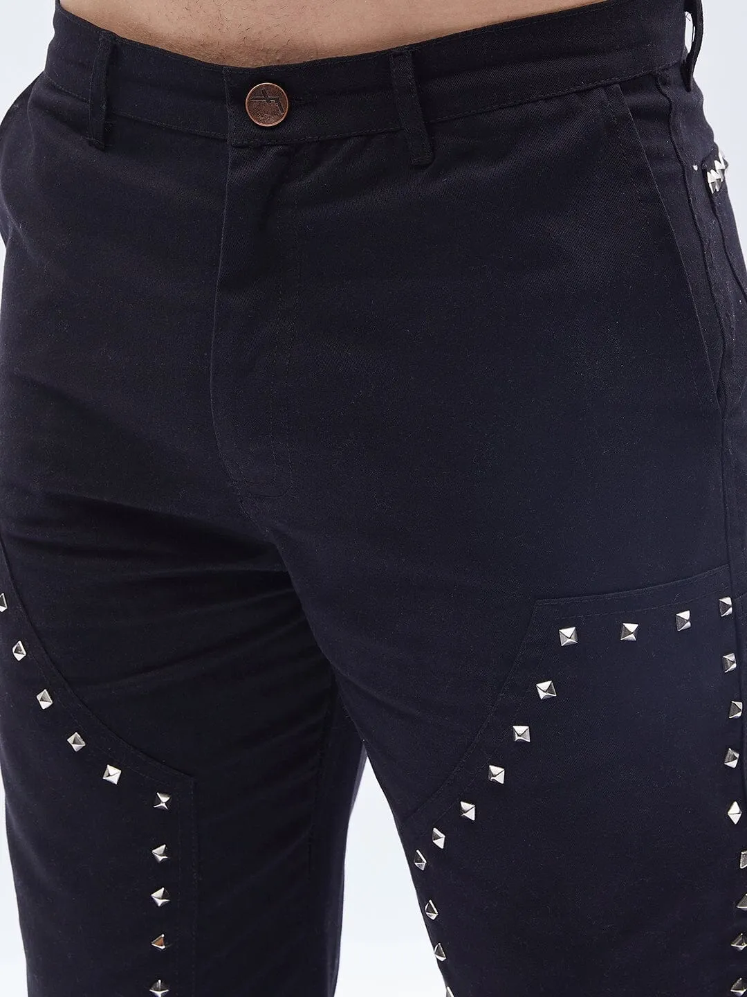 Black Twill Studded Carpenter Trousers