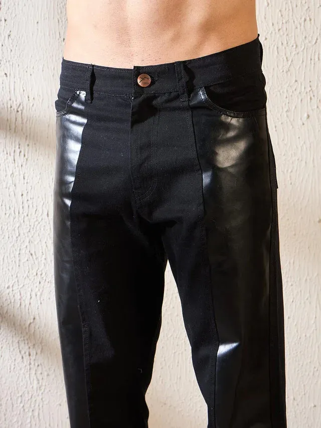 Black wide leg faux leather trousers