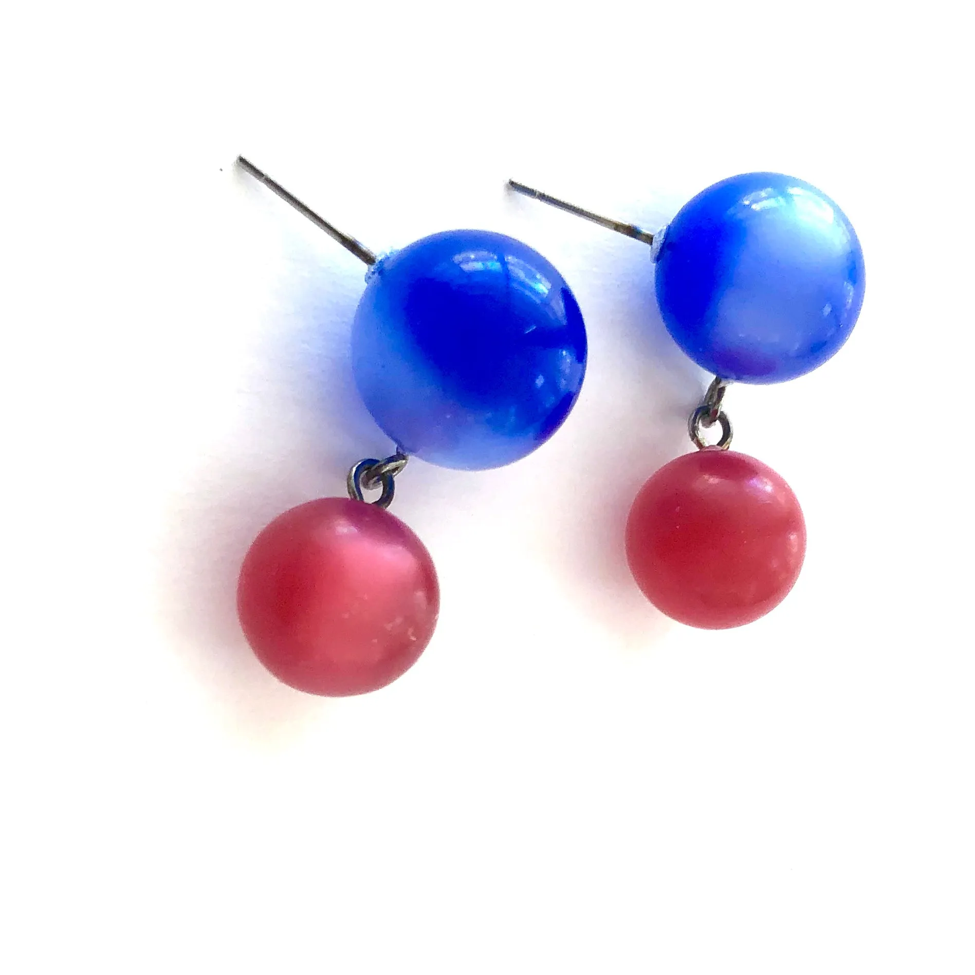 Blue & Cranberry Lollipop Statement Lucite Drop Earrings