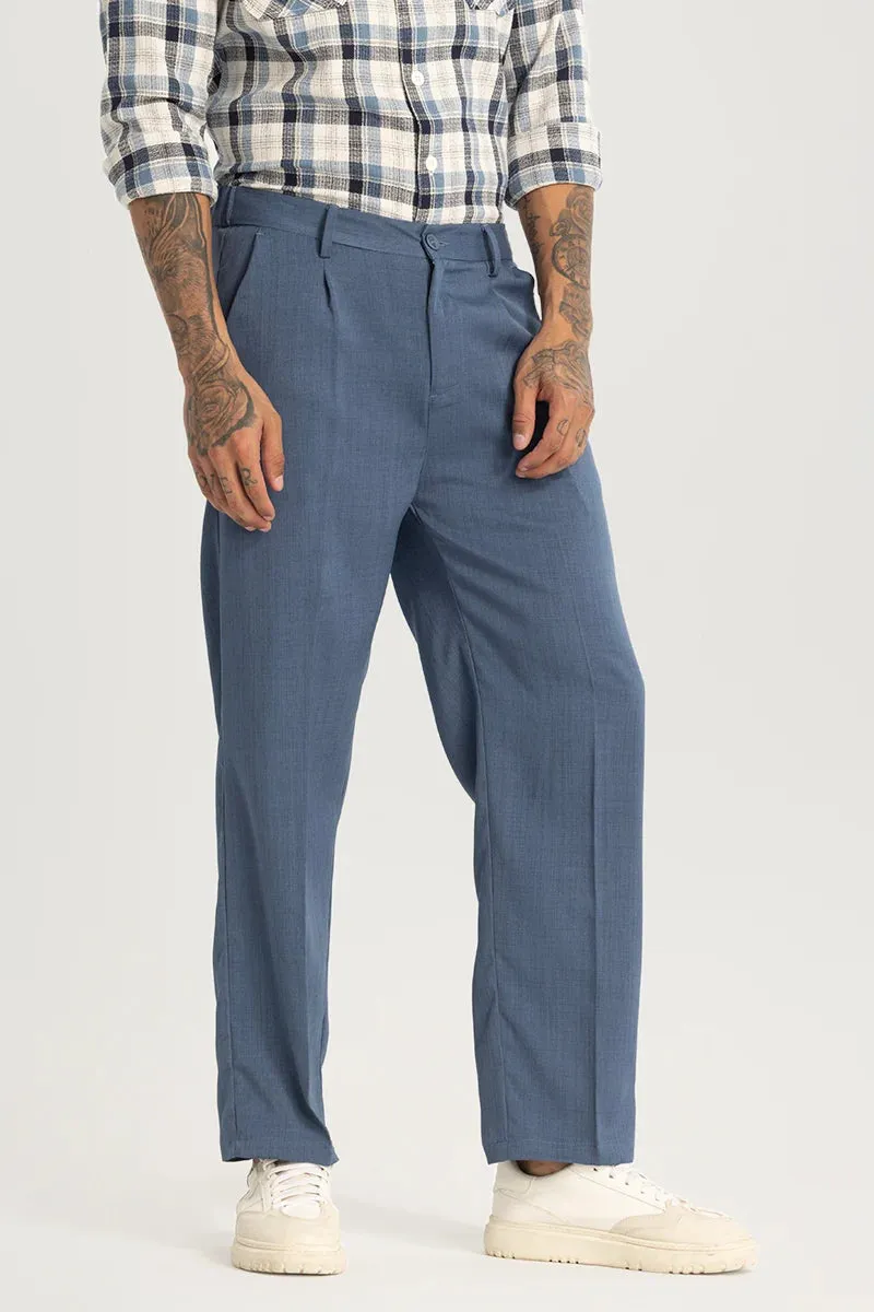 Blue Plain Relaxed Fit Trousers