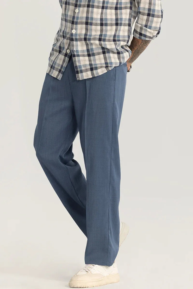 Blue Plain Relaxed Fit Trousers