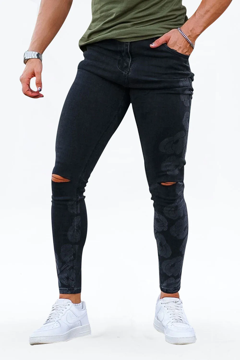 Buy $80 Free Shipping Men's Black Ripped Skinny Jean - Vintage