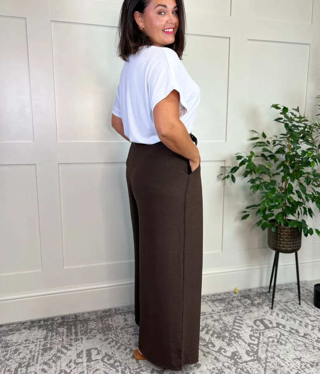 Chocolate Belted Wide Leg Trousers