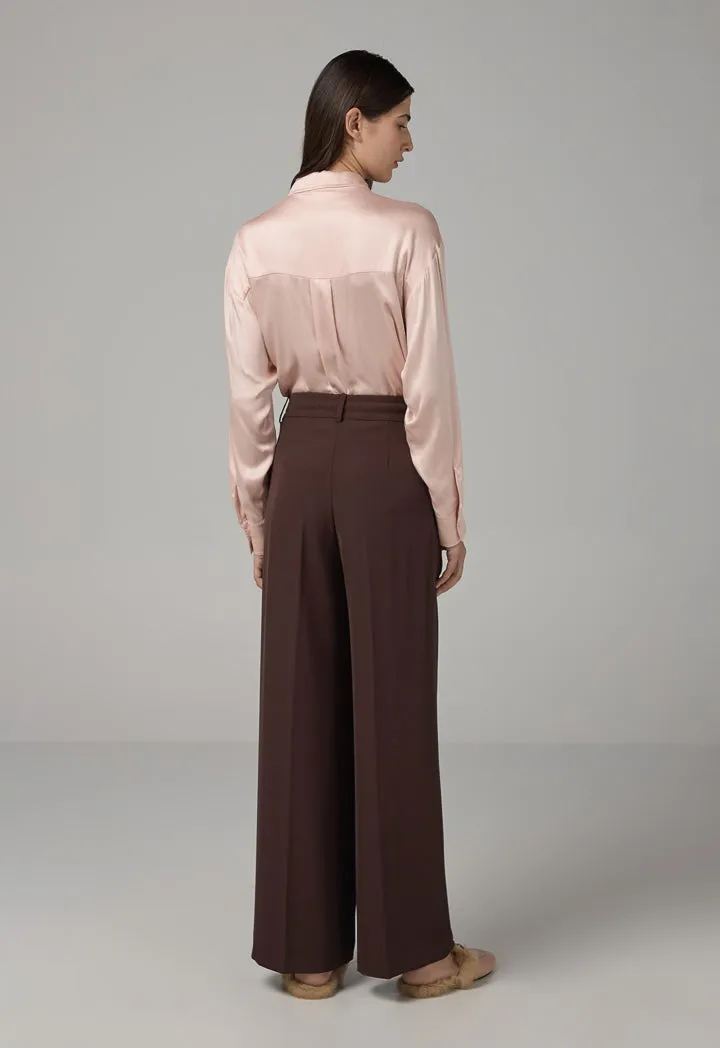 Choice Basic Straight Wide Leg Trousers Brown