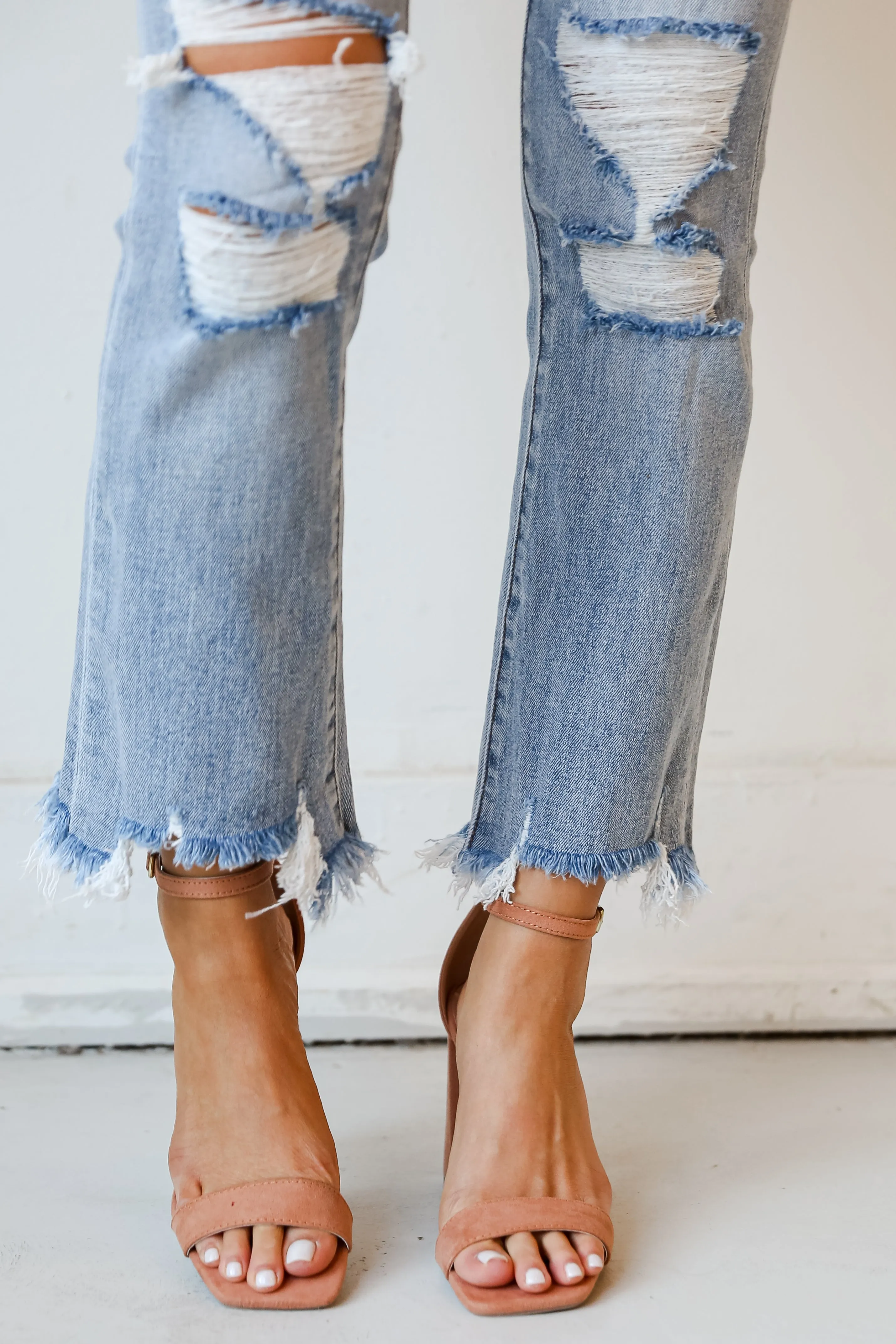 Cindy Light Wash Distressed Crop Flare Jeans Plus