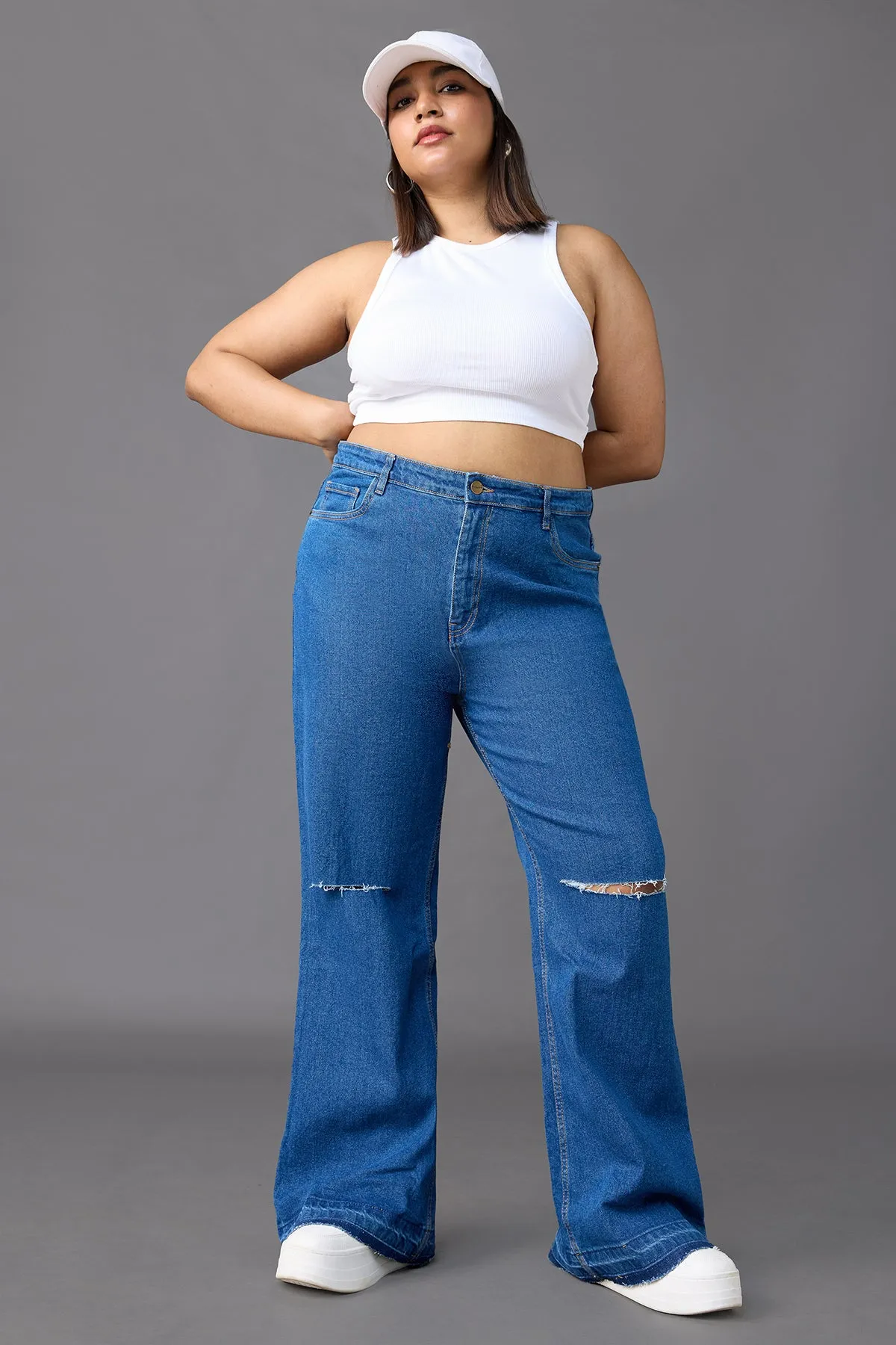 Classic Throwback Distressed Bootcut Curve Jeans