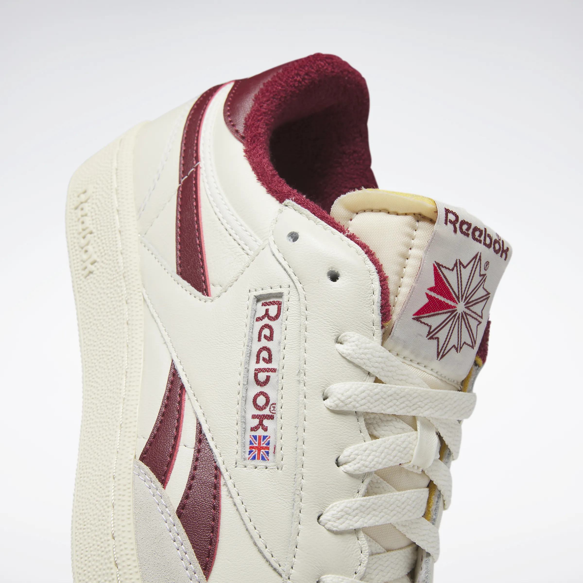 Vintage-Inspired Club C Revenge Shoes in Chalk, Alabaster, and Burgundy