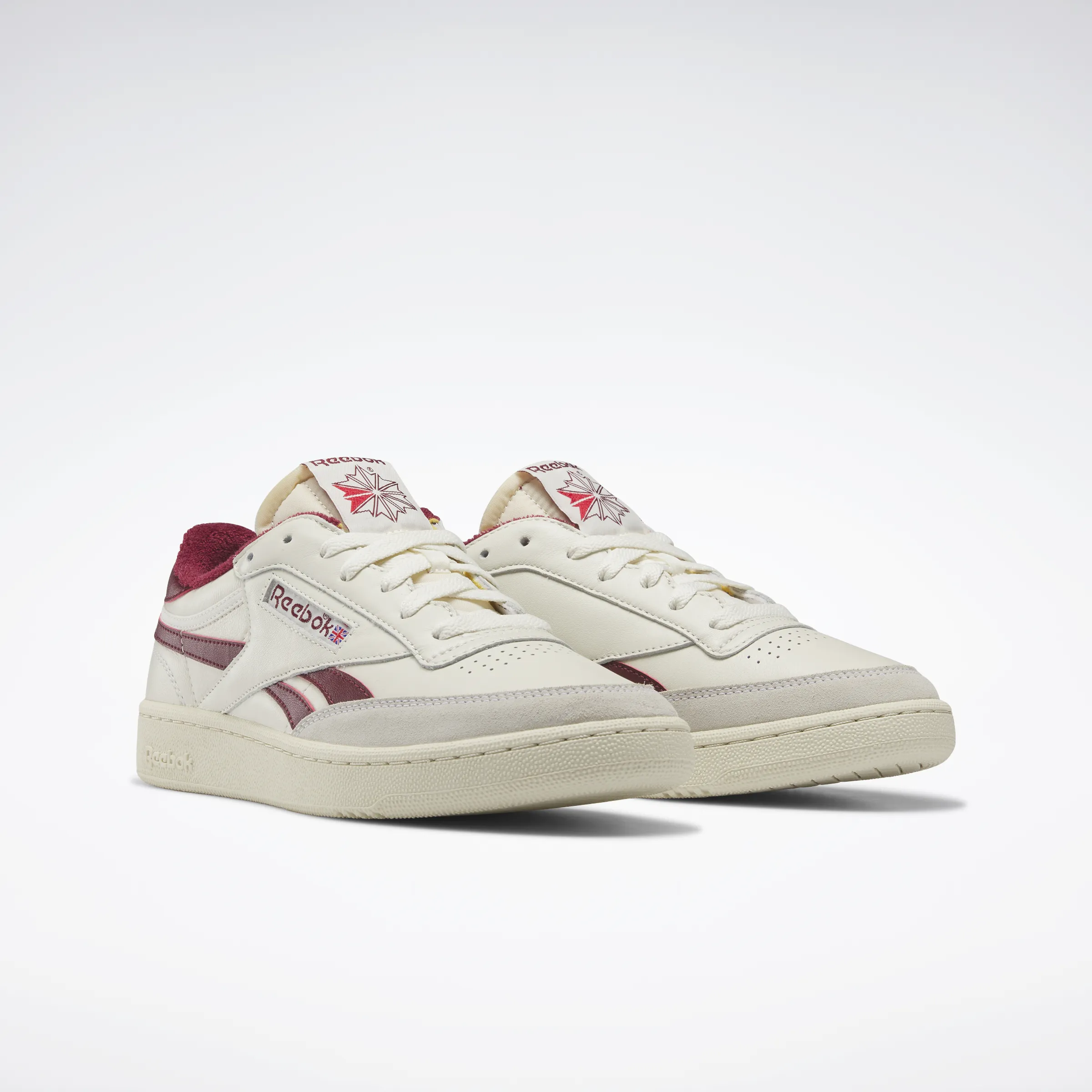 Vintage-Inspired Club C Revenge Shoes in Chalk, Alabaster, and Burgundy