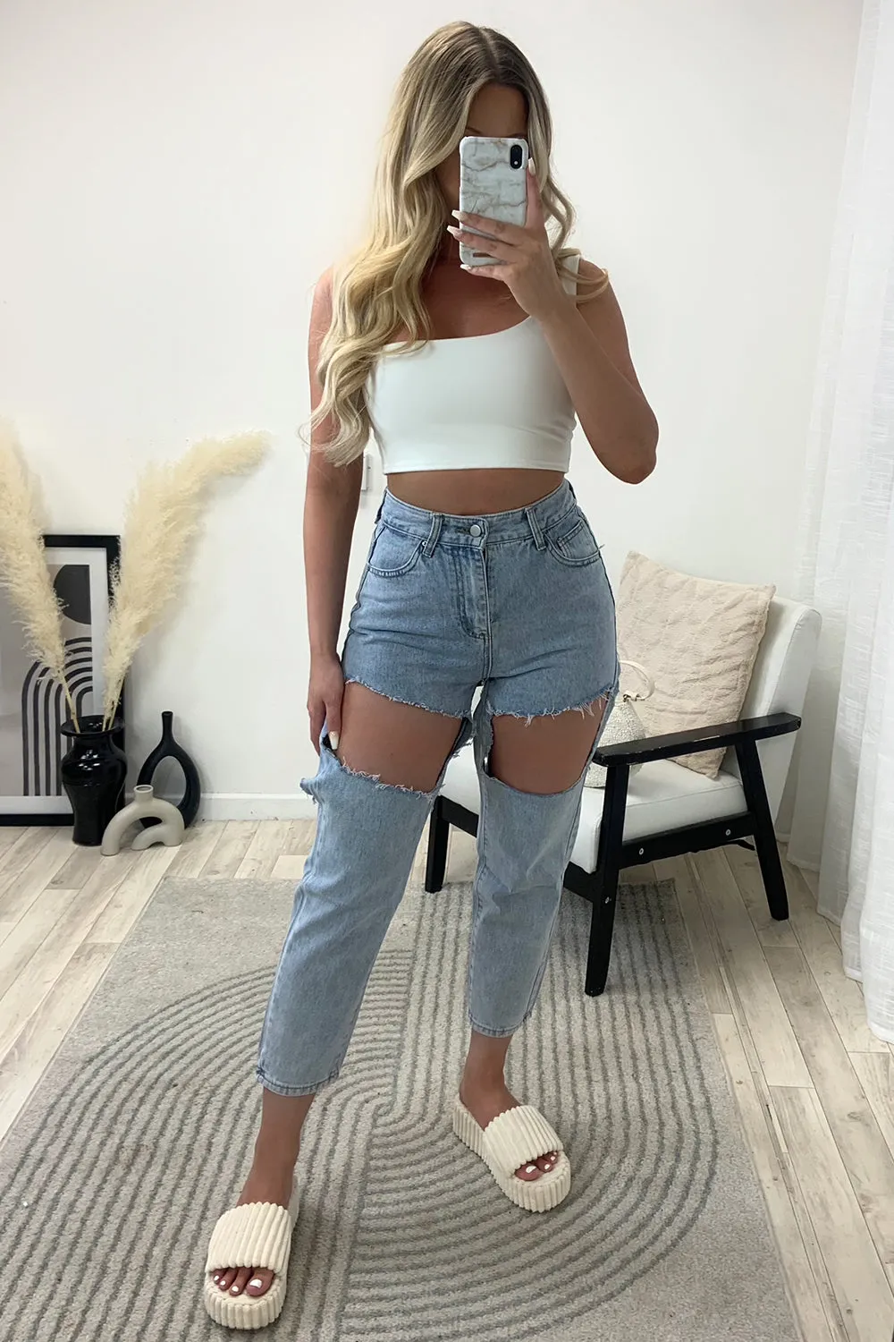 Cobie Blue Extreme Ripped High Waisted Denim Jeans