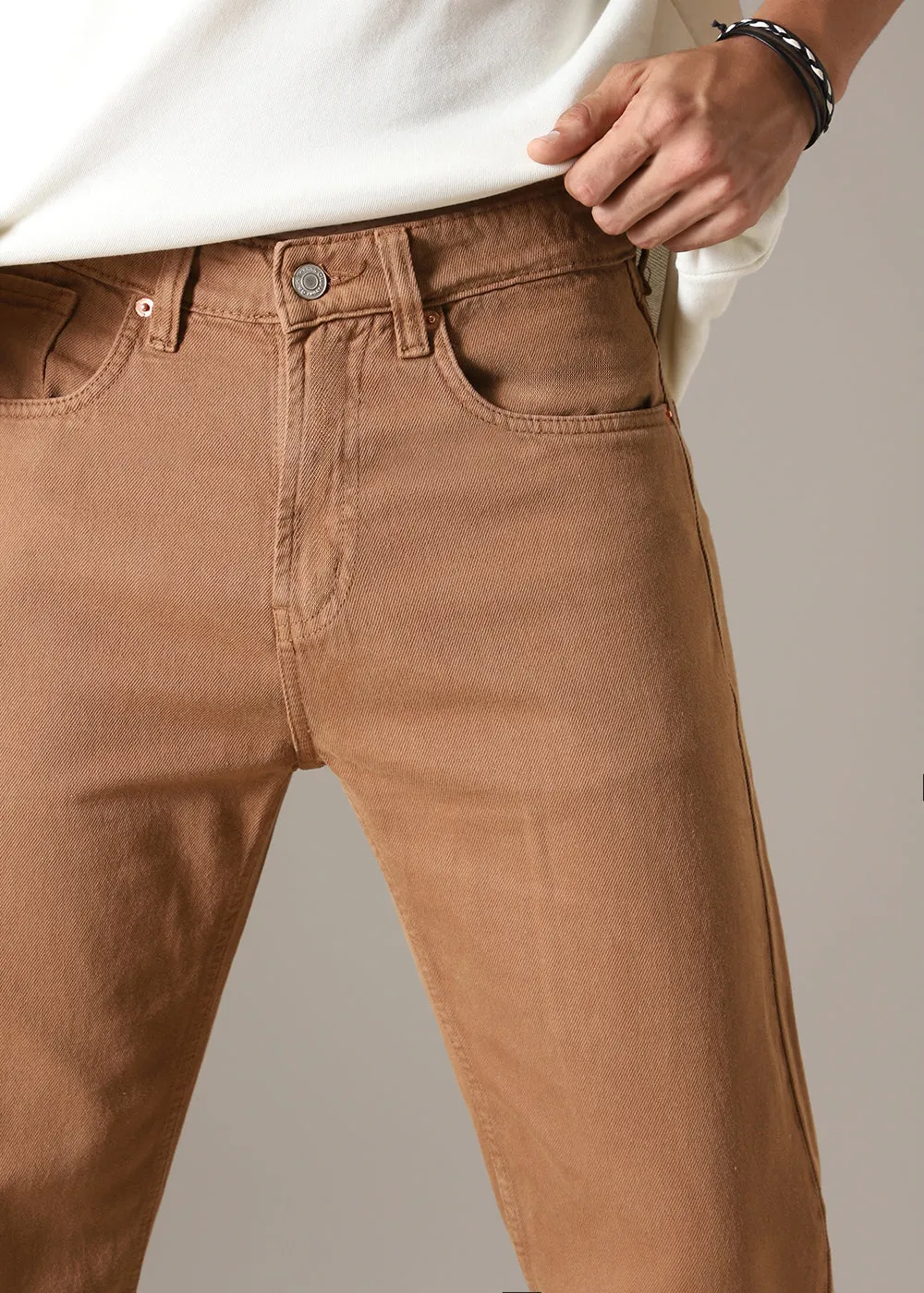 Copper Brown Straight-Fit Denim Jeans