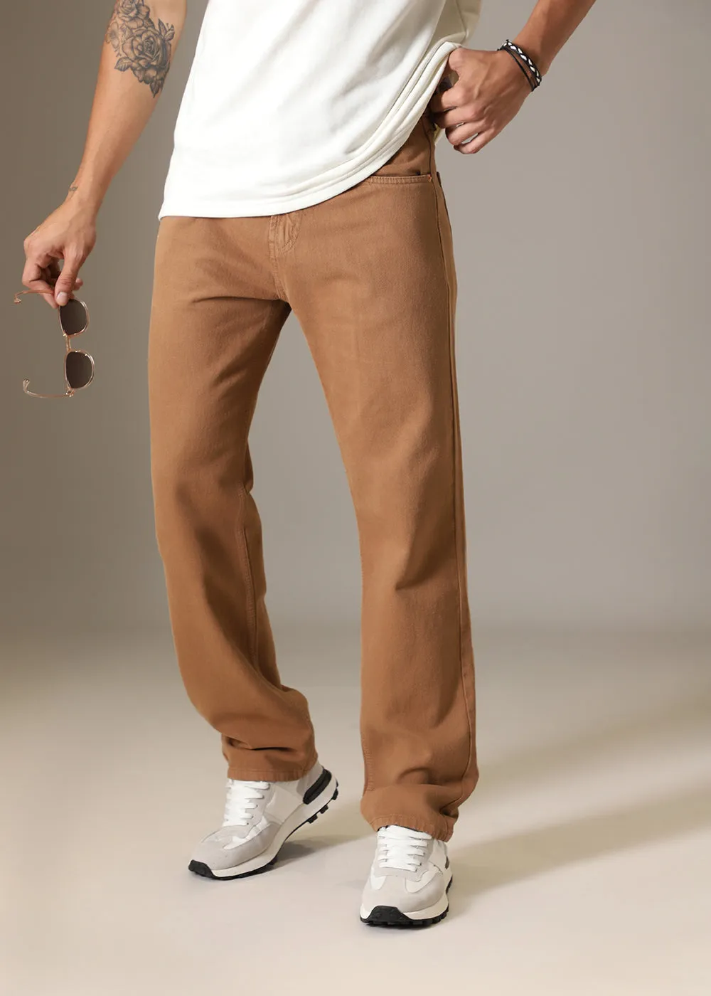 Copper Brown Straight-Fit Denim Jeans