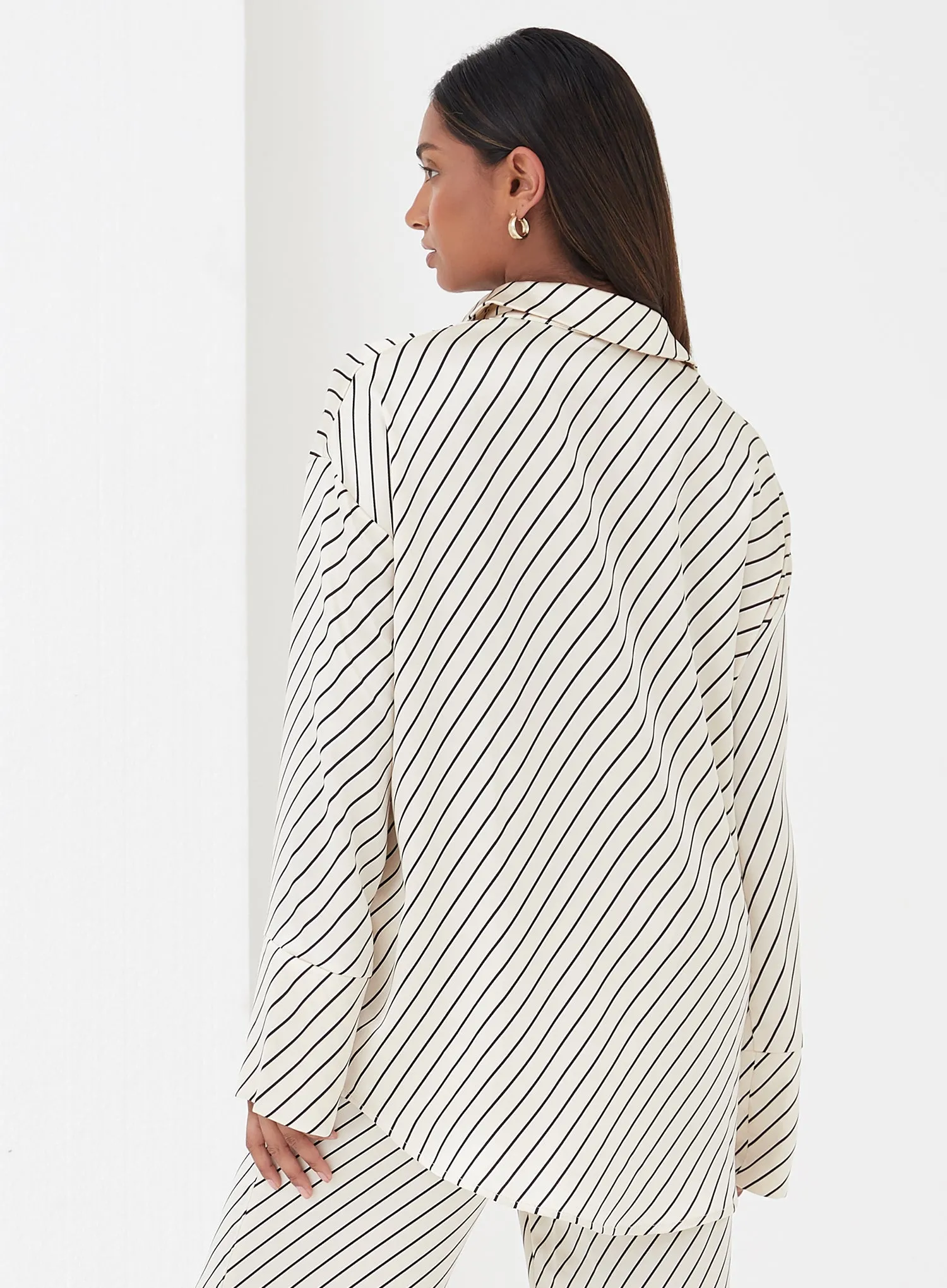 Cream Diagonal Stripe Satin Shirt - Norma