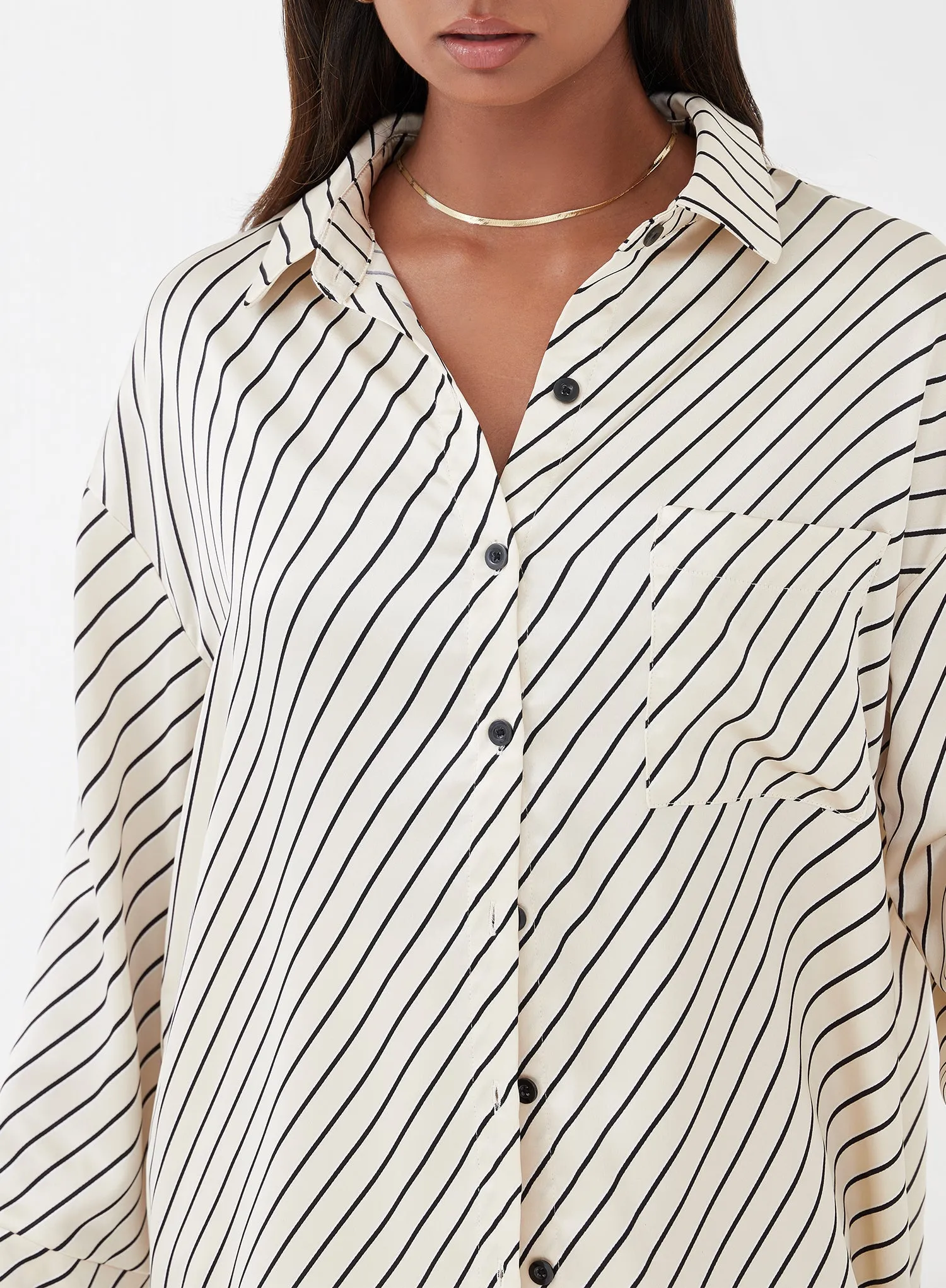 Cream Diagonal Stripe Satin Shirt - Norma