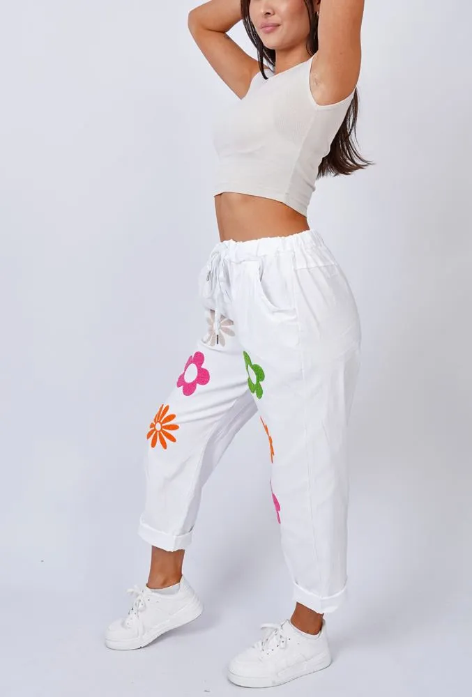 Daisy Flower Pattern Pockets Trousers