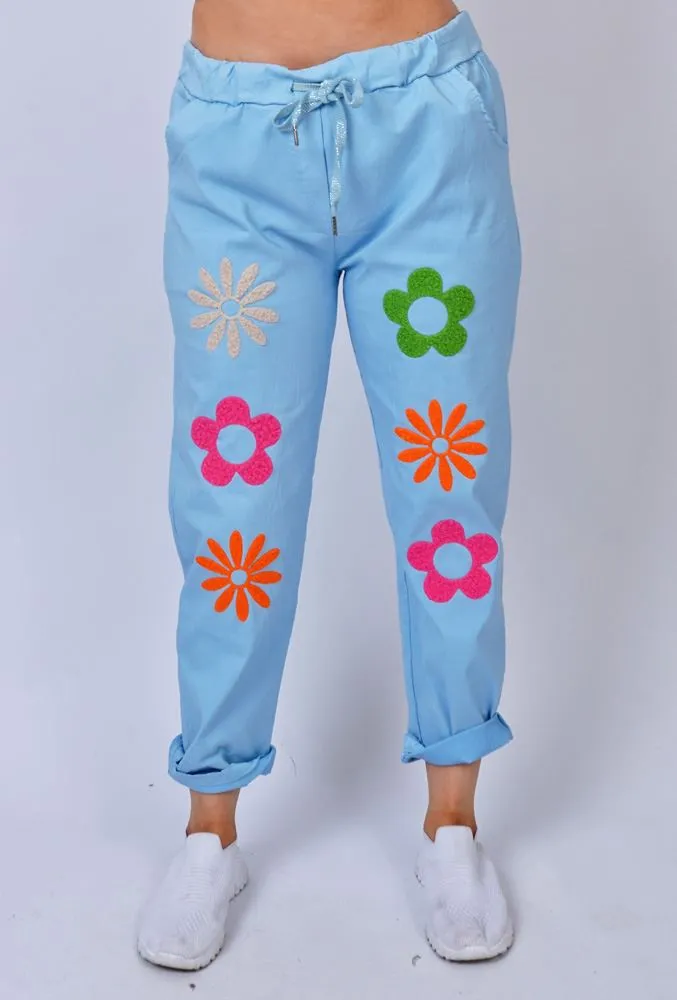 Daisy Flower Pattern Pockets Trousers