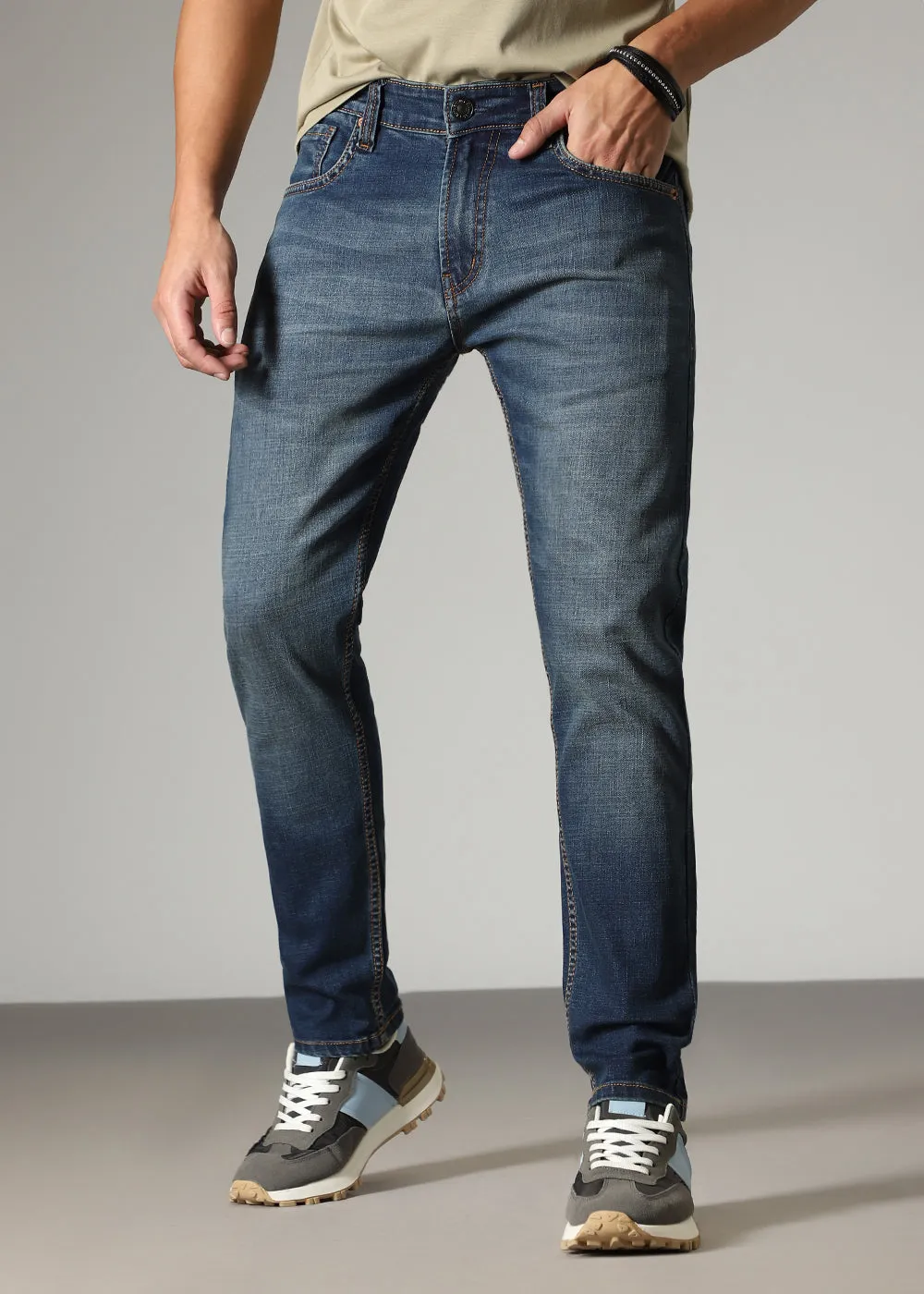 Faded Dark Blue Straight Fit Jeans