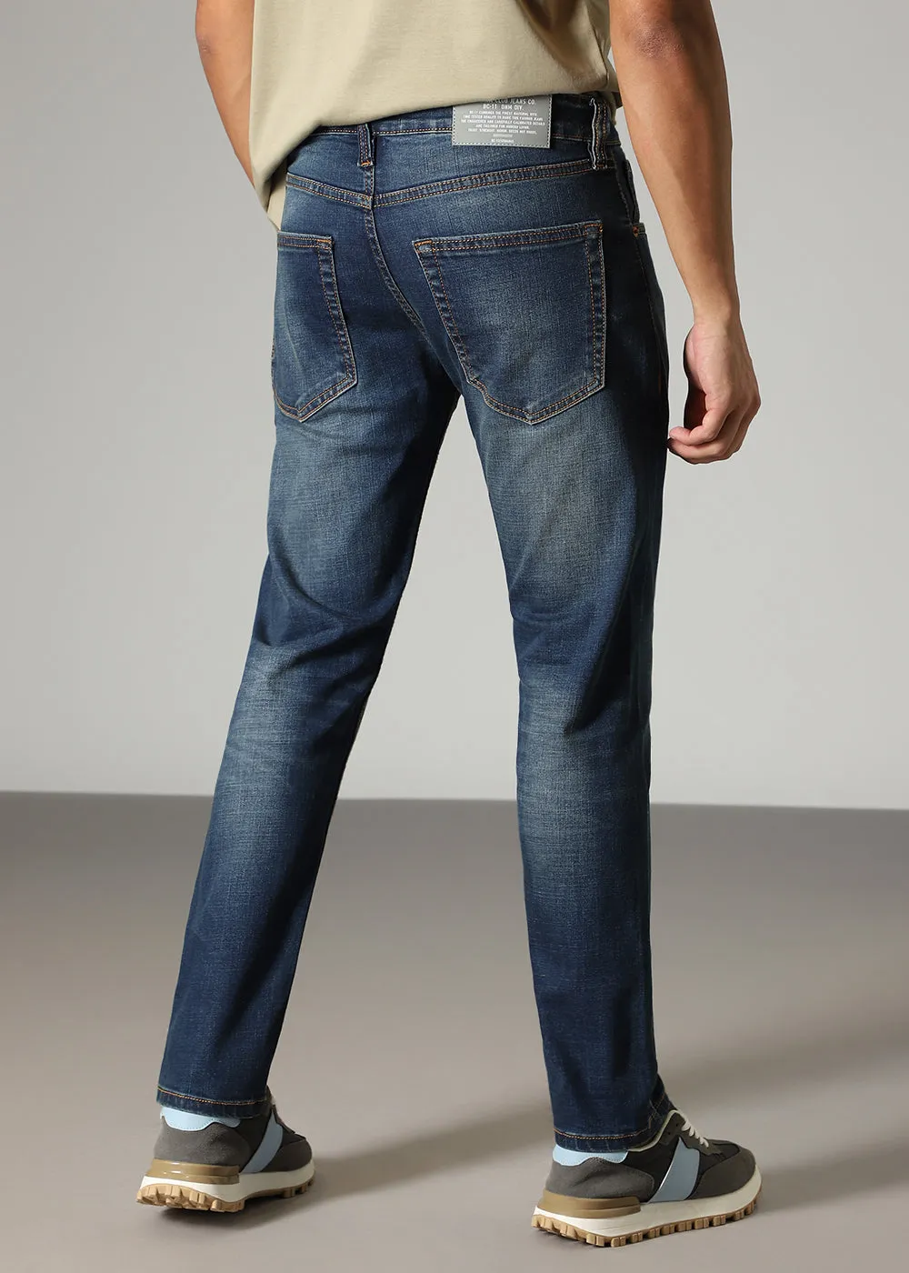 Faded Dark Blue Straight Fit Jeans