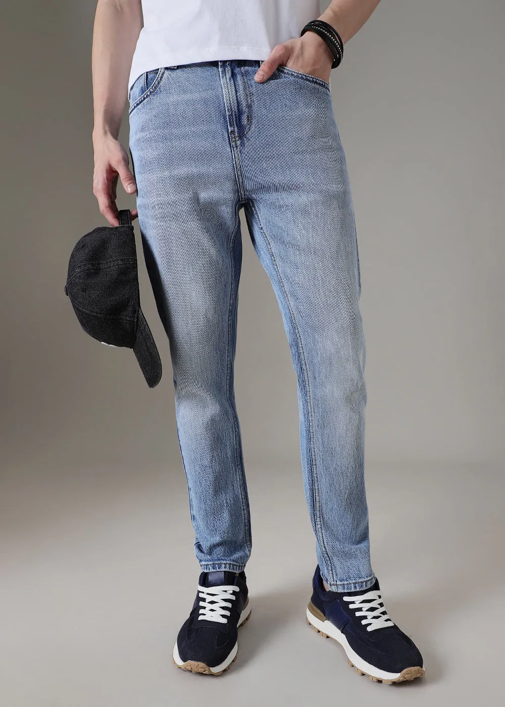 Faded Light Blue Straight Fit Denim