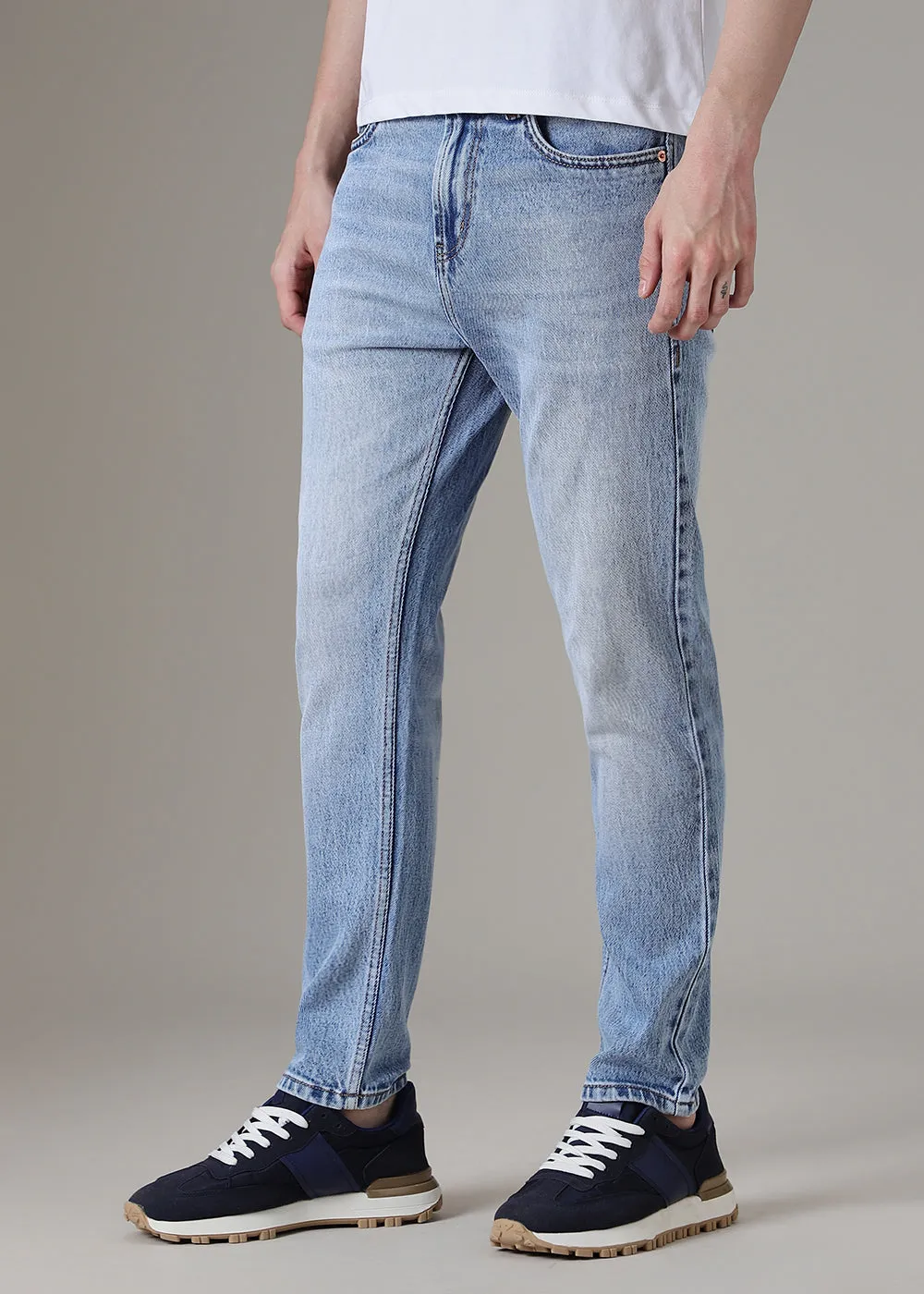 Faded Light Blue Straight Fit Denim