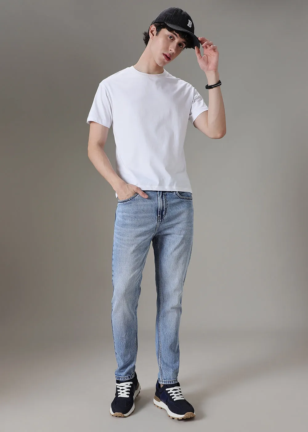 Faded Light Blue Straight Fit Denim