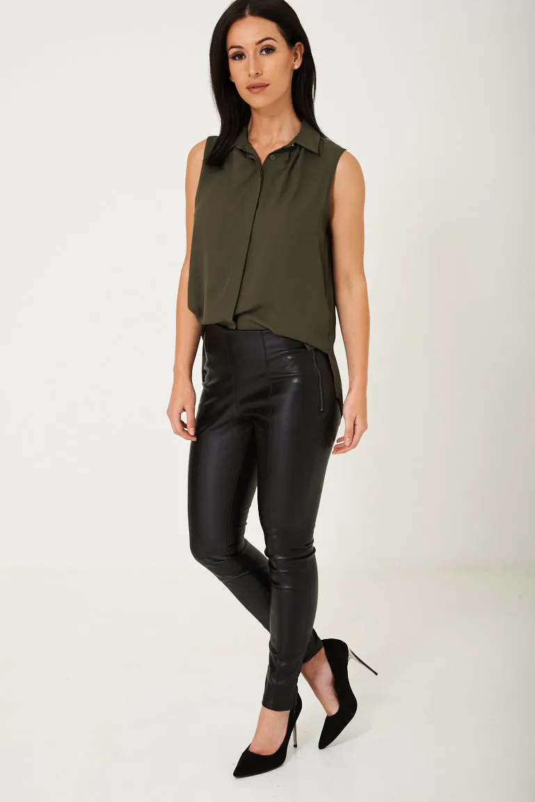 Faux Leather Black Trousers Ex Brand