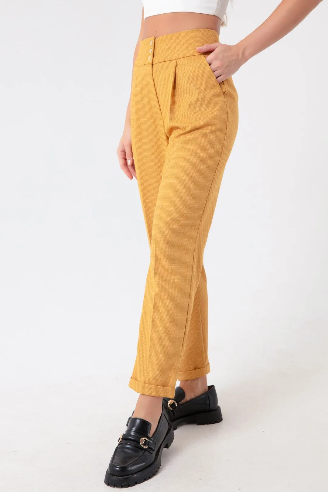 Female Gold Button Striped Pants