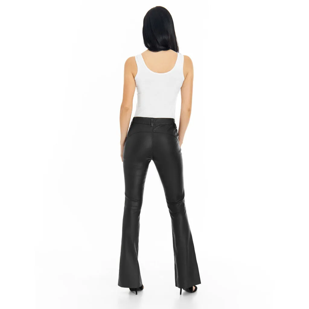 Flare RW Cleo leather pants in soft quality / 50678 - Black (Nero)