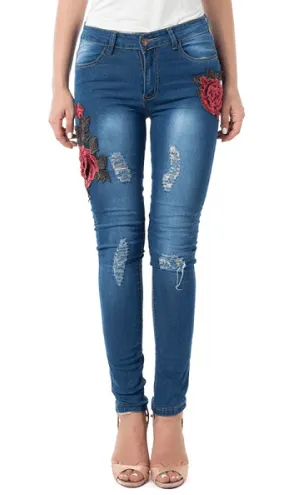 FLORAL EMBROIDERED JEANS