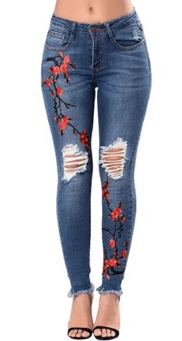 FLORAL EMBROIDERED JEANS