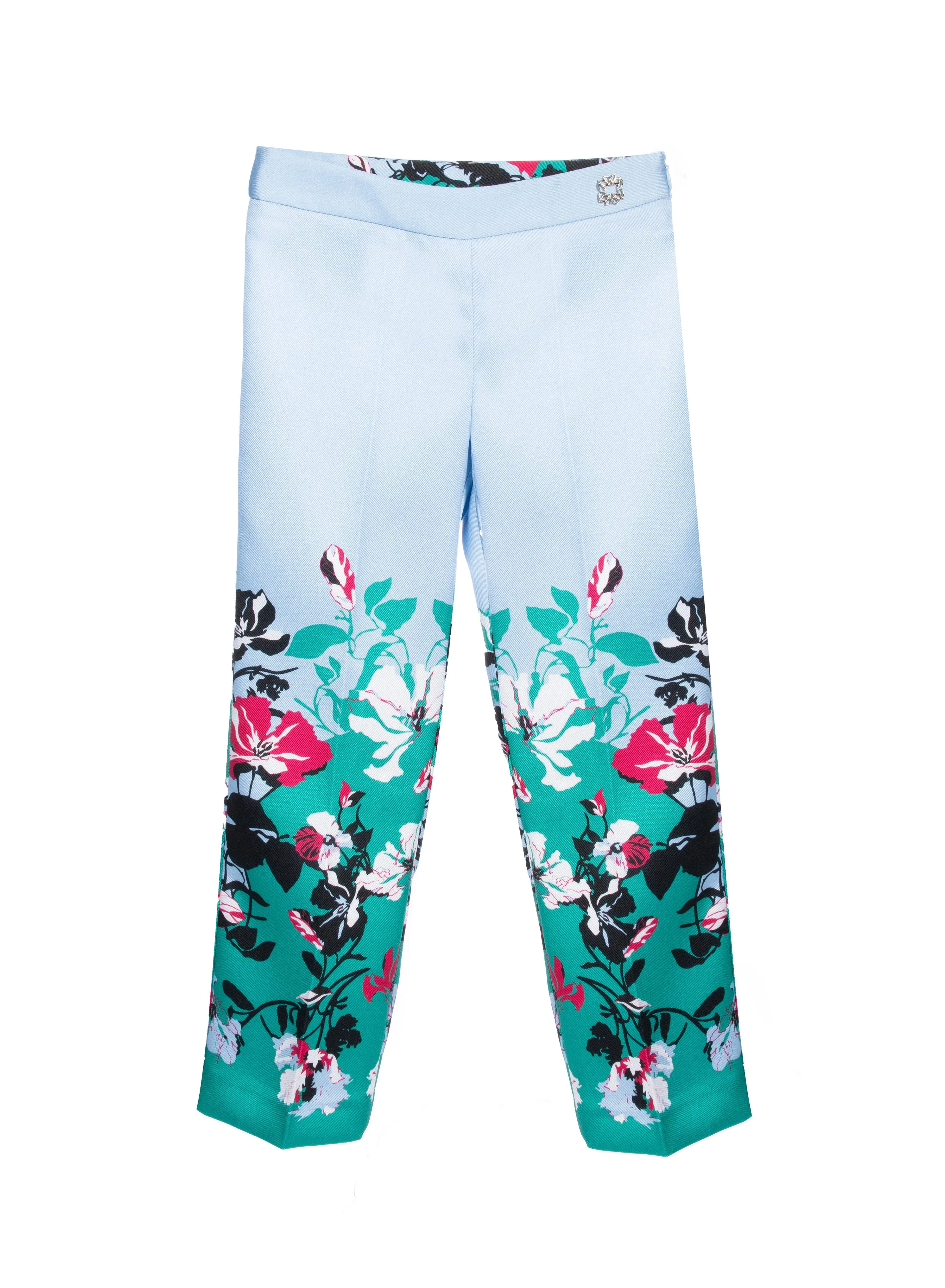 Floral-Print Satin Trousers