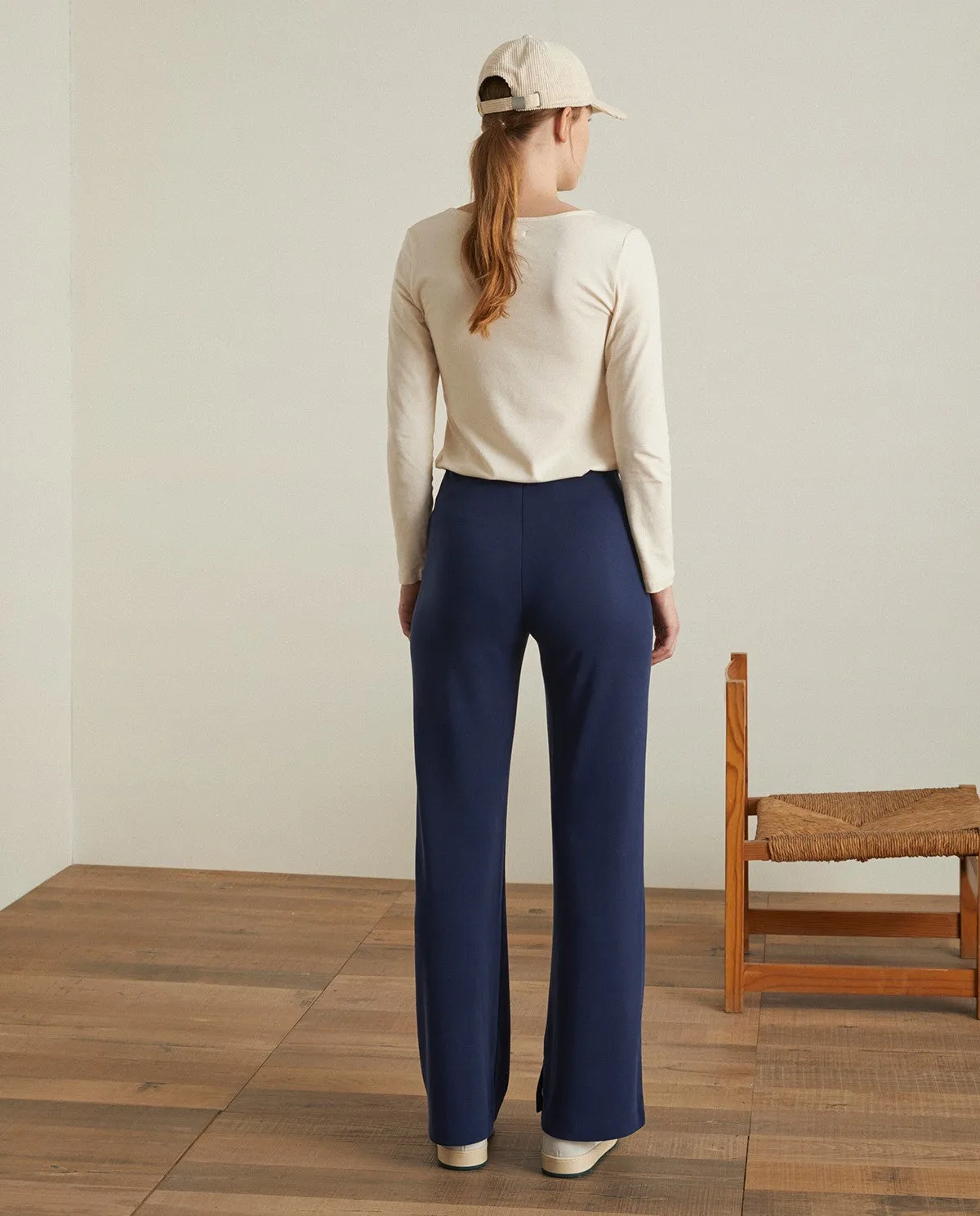 Fluid Wide Leg Trousers - Navy