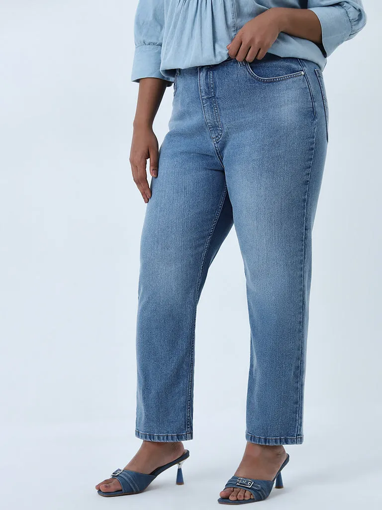 Gia Blue Enzyme-Wash Relaxed - Fit High - Rise Jeans