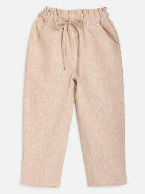 Girls Beige Cotton Blend Regular Fit Slub Texture Trouser