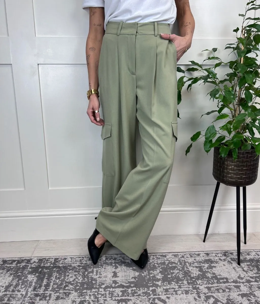 Green Wide Leg Cargo Trousers