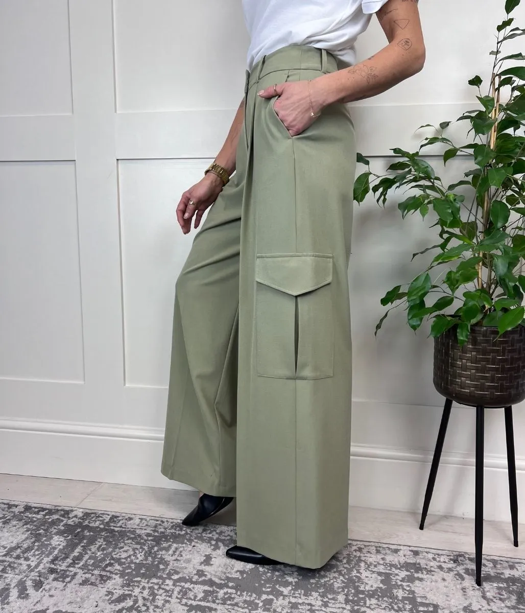 Green Wide Leg Cargo Trousers