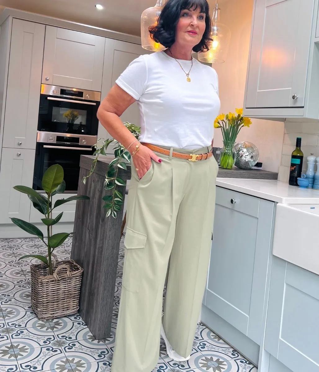 Green Wide Leg Cargo Trousers