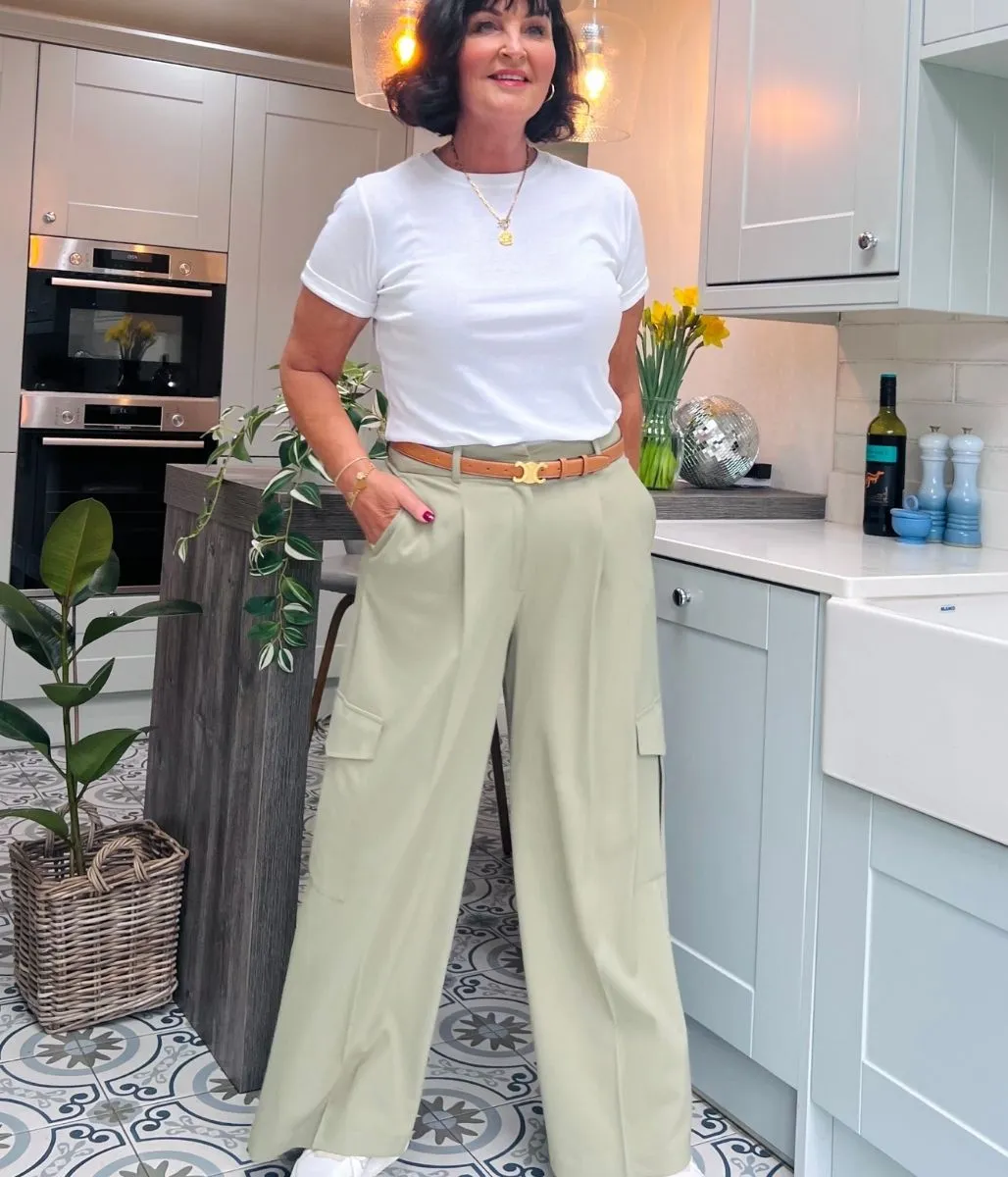 Green Wide Leg Cargo Trousers