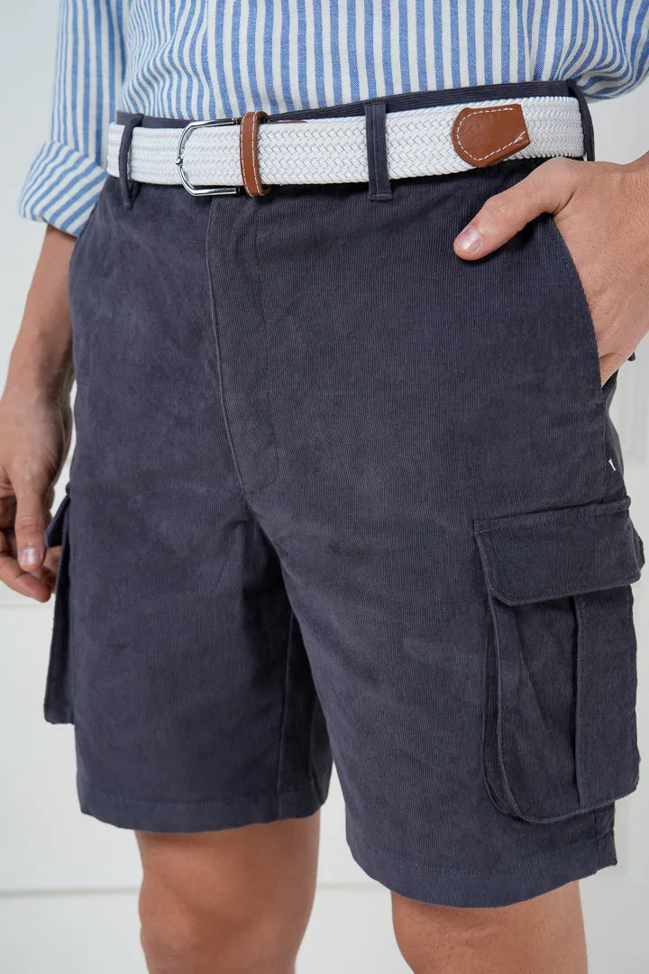 Grey Corduroy Stretch Cargo Shorts