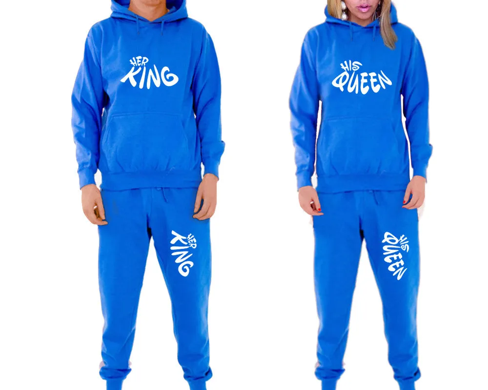 Her King His Queen Couple Matching Hoodie and Jogger Pants Top&Bottom Sets