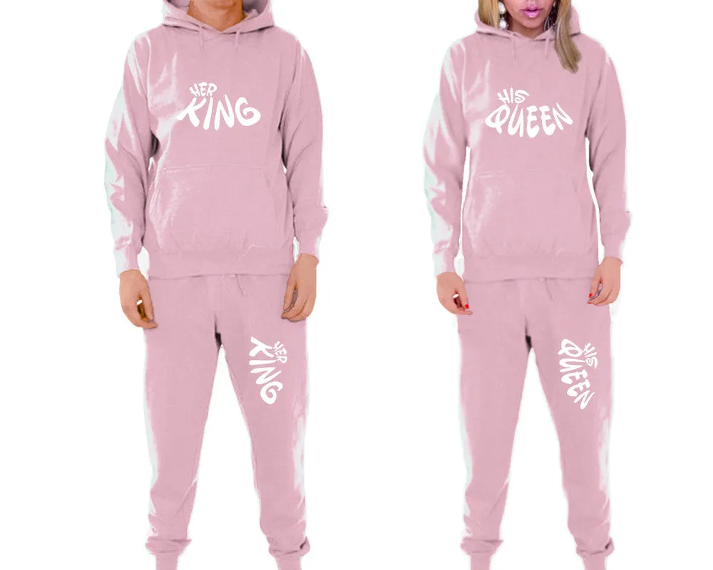 Her King His Queen Couple Matching Hoodie and Jogger Pants Top&Bottom Sets