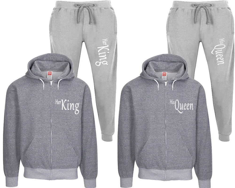 Her King His Queen Couple Speckle Zipper Hoodies and Jogger Pants Matching Top&Bottom Sets