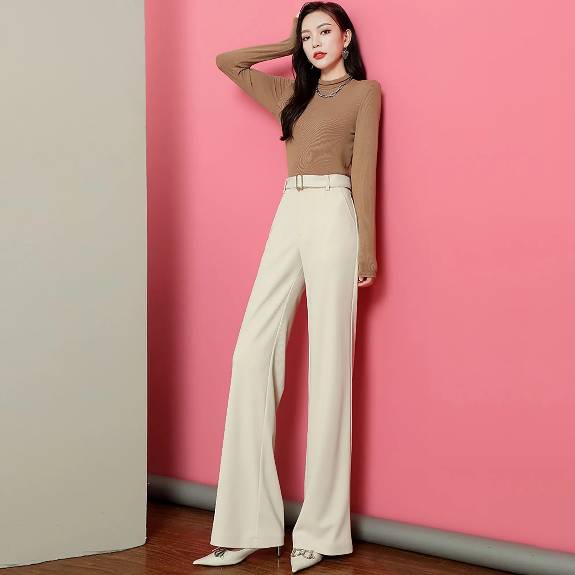 High Waist Belted Flare Pants