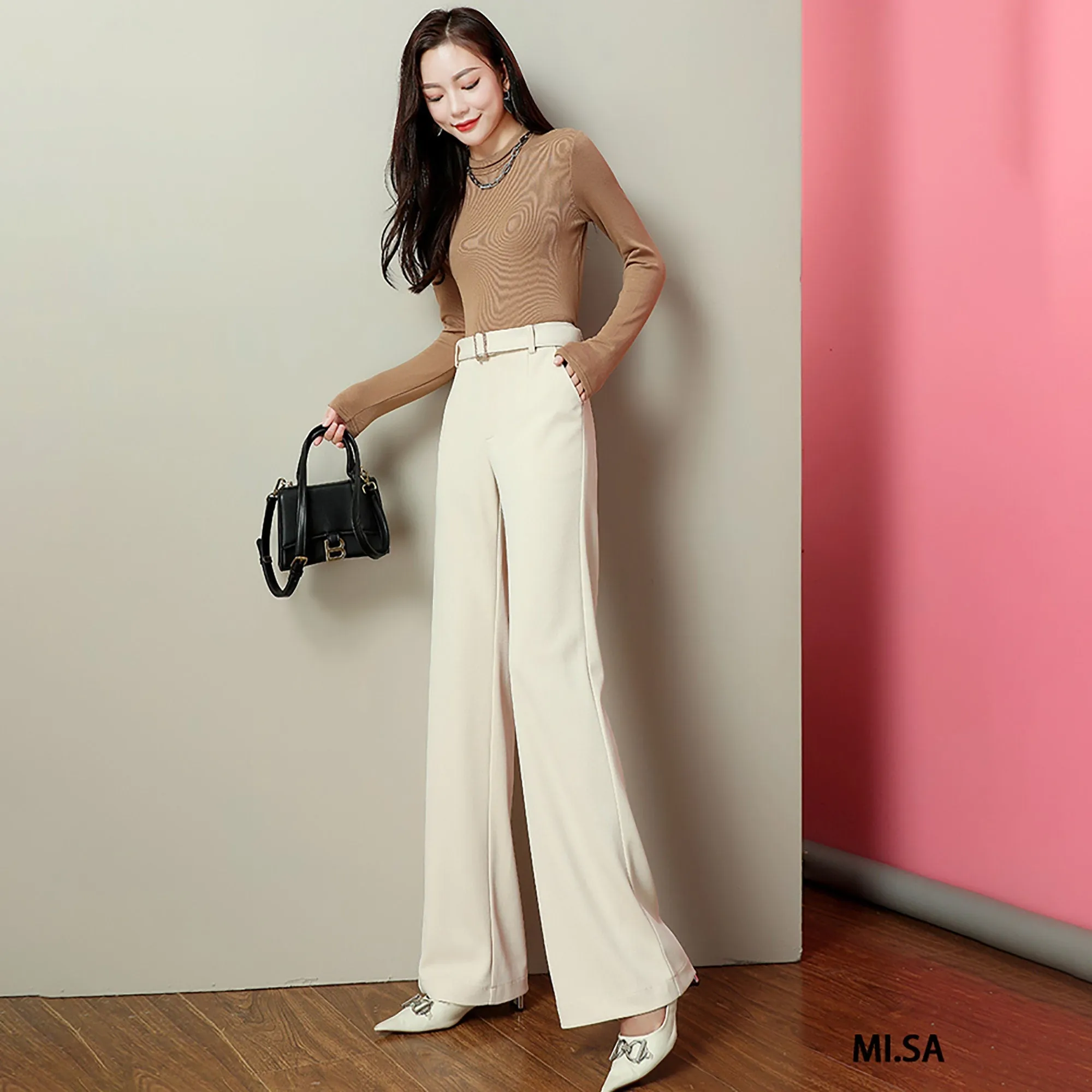 High Waist Belted Flare Pants