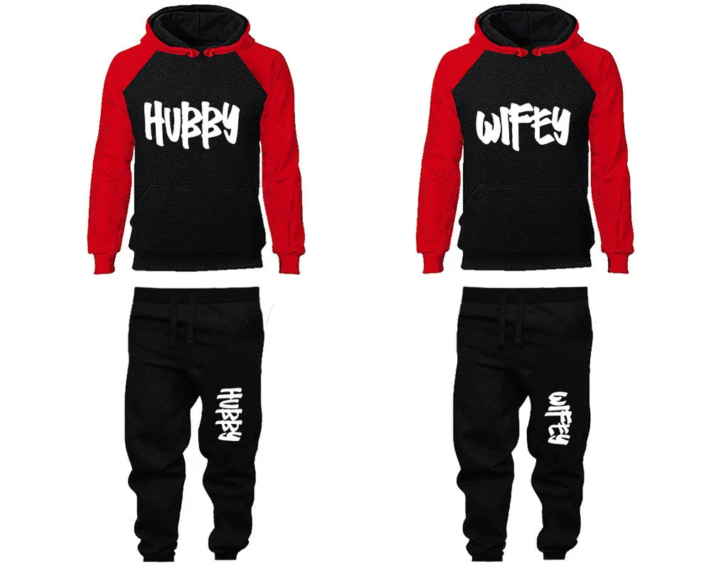 Hubby Wifey Couple Matching Hoodies and Jogger Pants Top Bottom Matching Set